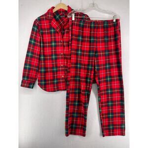 LAUREN RALPH LAUREN Pajamas Womens M Fleece Plaid Tartan Button Up Pants Red